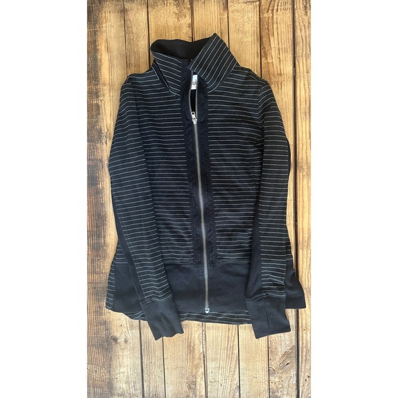 CAbi Jackets & Blazers - CAbi Womens Black Pinstripe Full Zip Funnel Neck Jacket Thumbholes Small